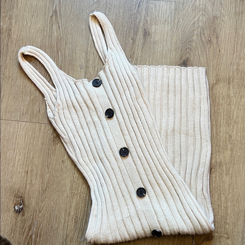 Cream Ribbed Button-Down Dress - image 2